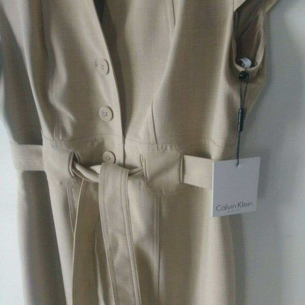 NWT Calvin Klein Button Front Beige Dress sz 8